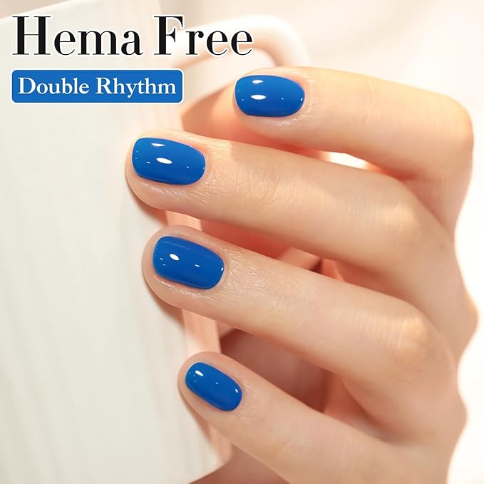 Double Rhythm 0.50 OZ Gel Polish Hema Free Same Color Same Bottle Golden Round Translucent Neutral Natural Milky 15 ML Jelly UV Polish Art DIY at Home (Dark Blue-C1335)