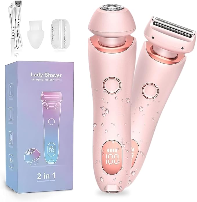 Livora Electric Shaver for Women,2 in 1 Wet & Dry Painless Hair Removal with 2 Removable Heads,Rechargeable Cordless Womens Razor for Bikini,Legs,Arms,Underarm Area,IPX7 Waterproof(Pink)-VivaGrace Women
