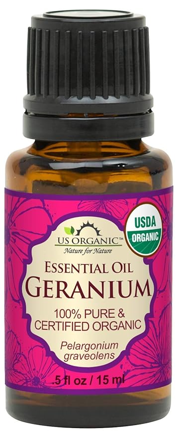 US Organic 100% Pure Geranium Essential Oil - USDA Certified Organic, Steam Distilled - W/Euro droppers (More Size Variations Available) (15 ml / .5 fl oz)-VivaGrace Women