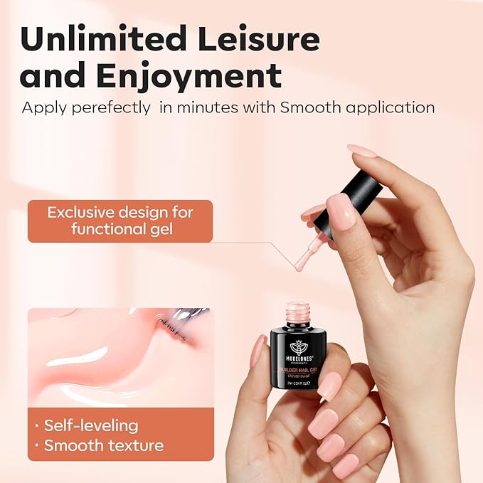 modelones Builder Nail Gel, 8-in-One Sheer Nude Pink Builder, Apricot Blush Pink Rubber Base for Nail Thickening Apex Building LED Lamp Cured Hard Strengthener Extend Color Gel Polish for DIY Salon-VivaGrace Women