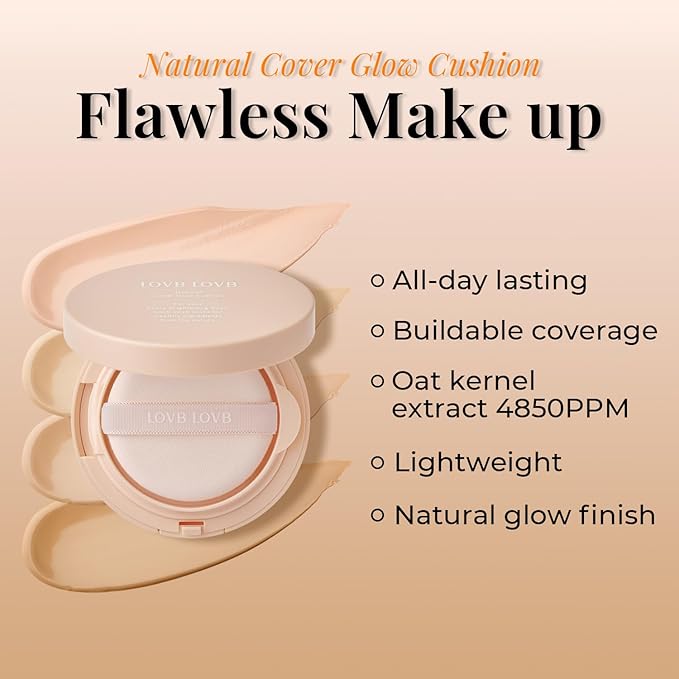 Natural Cover Glow Cushion Foundation | Korean Foundation Makeup | Long-Lasting Buildable Coverage | Lightweight and Moisturizing | Flawless Finish 0.42oz (23N Natural Beige)-VivaGrace Women