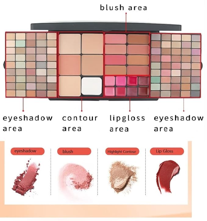 Professional Multi-in-one Makeup Gift Kit for Women - 90 eyeshadow Palette,8 Lipstick Set Lips,8 blush,5 concealer,4 brushes With Mirror,for girls, beginners and professionals Gift Kit-VivaGrace Women