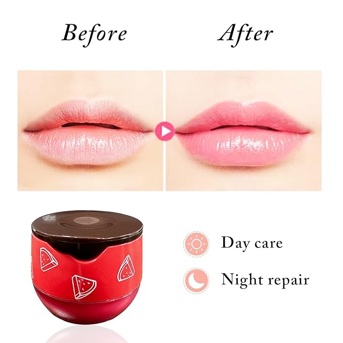 1 PCS Bee Lip Balm Honey Pot, Moisturizing Watermelon Sleeping Lip Balm Lip Mask Overnight, Hydrate Lip Repair Prevent Dry and Cracked Lip Care, Nourishes the Lip Skin, Reduces Lip Lines-VivaGrace Women