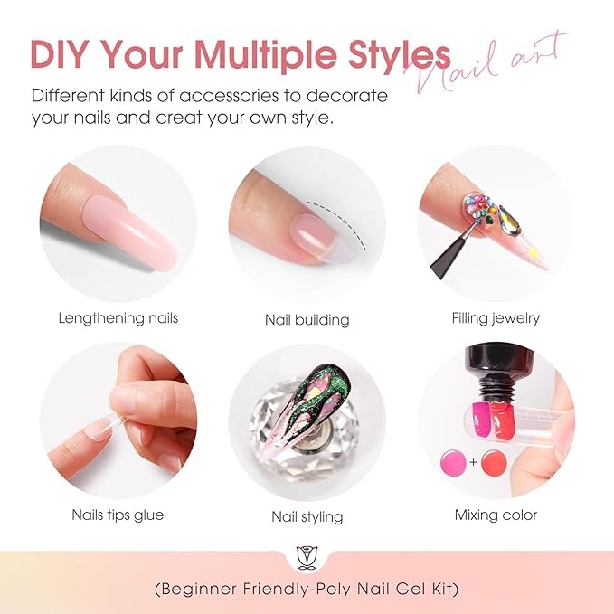 ROSALIND 8PCS Poly Nail Gel Kit with Mini Nail Lamp Clear Nude Purple Brown Poly Extension Gel Kit Mini Starter Kit-VivaGrace Women