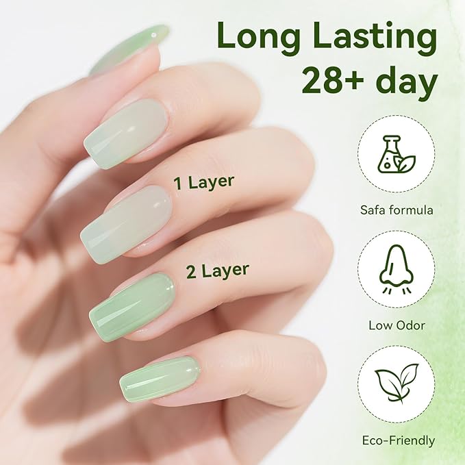 JODSONE Jelly Gel Nail Polish Set of 6 Colors Green Set Need U V Cured for Nail Art Manicure DIY Salon at Home Gift for Women-VivaGrace Women