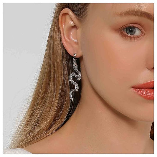Punk Snake Earrings Silver Snake Dangle Earrings Serpent Drop Earrings Gothic Earrings Jewelry for Women and Girls-VivaGrace Women