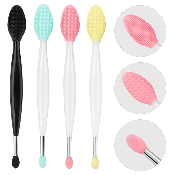 Unaone Lip Scrub Brush - 4 PCS Dual-ended Lip Scrubber Exfoliator and Silicone Lip Brush, 2-in-1 Silicone Lip Scrub Tool Lip Mask Applicator, Gentle Exfoliator & Applicator for Soft-VivaGrace Women