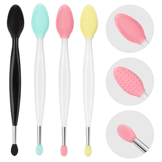 Unaone Lip Scrub Brush - 4 PCS Dual-ended Lip Scrubber Exfoliator and Silicone Lip Brush, 2-in-1 Silicone Lip Scrub Tool Lip Mask Applicator, Gentle Exfoliator & Applicator for Soft-VivaGrace Women