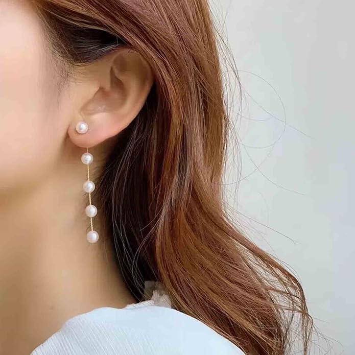 Boho Long Pearl Drop Earrings Vintage Gold Tassel Pearl Dangle Earrings Statement Pearl Chain Drop Dangle Earrings Wedding Prom Bridal Pearl Hook Earrings Jewelry for Women-VivaGrace Women