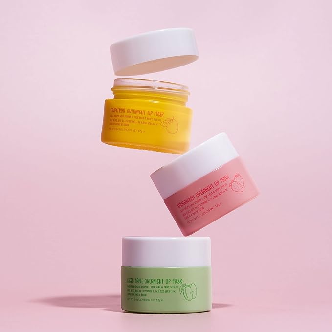 W7 Sweet Dreams Overnight Lip Mask Trio - Strawberry, Apple & Grapefruit Flavor 3 Pack - Vitamin E, Aloe Vera and Grape Seed Oil - For Hydrated, Full Looking & Irresistible Lips-VivaGrace Women