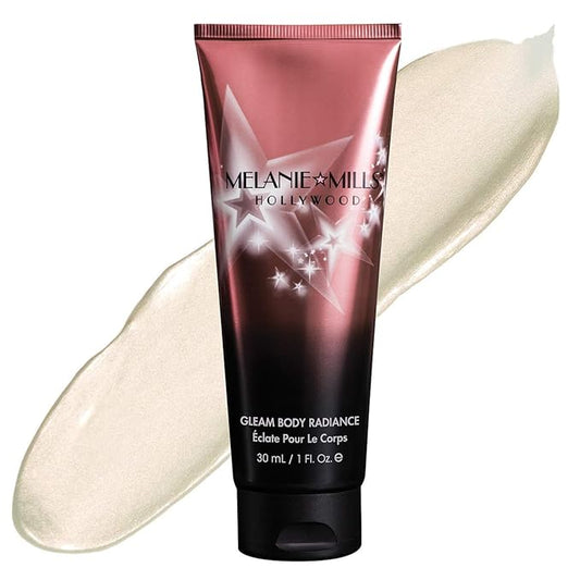 Melanie Mills Hollywood Gleam Body Radiance All In One Makeup, Moisturizer & Glow For Face & Body - Opalescence, Mini 1 fl.oz.-VivaGrace Women