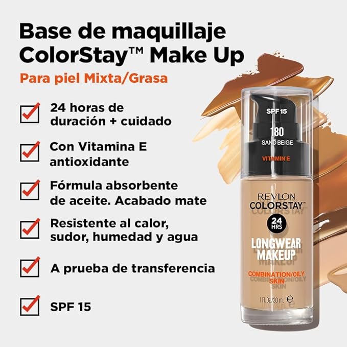 Revlon Colorstay Liquid Makeup Foundation with Pump - 180 Sand Beige-VivaGrace Women