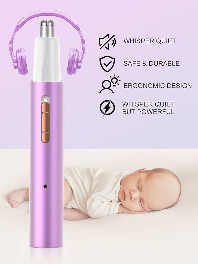 Nose Hair Trimmer for Women Men,2025 Rechargeable 2 in 1 Eyebrow & Facial Trimmer, Professional Painless Ear Hair Trimmer with Powerful Motor and Dual-Edge Blades Easy Cleansing (Purple)-VivaGrace Women