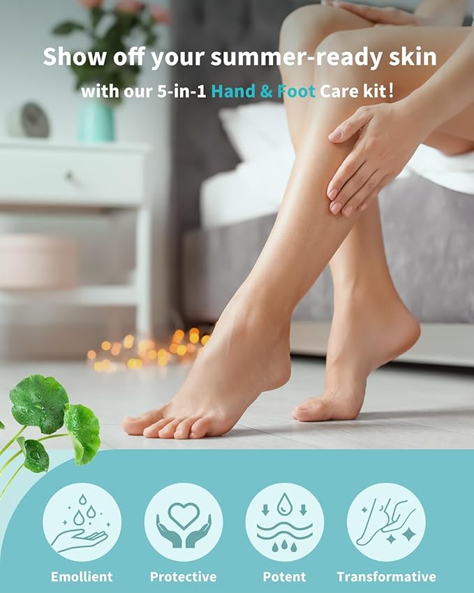 VTS Self Care Kit - Includes Moisturizing Heel Socks, Hand & Foot Oil, Salt Scrubs, Serum, Urea Cream 40 Percent - Hand Care Set, Foot Pedicure Kit for Dry Cracked Heels Feet Knees Elbows Hands-VivaGrace Women