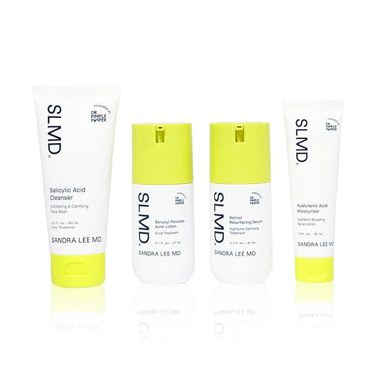 SLMD Skincare by Dr. Pimple Popper - 30-Day Acne System - 4-pc Kit - 3 Steps, 2x per Day Full Routine to Treat and Prevent All Stages of Acne-VivaGrace Women