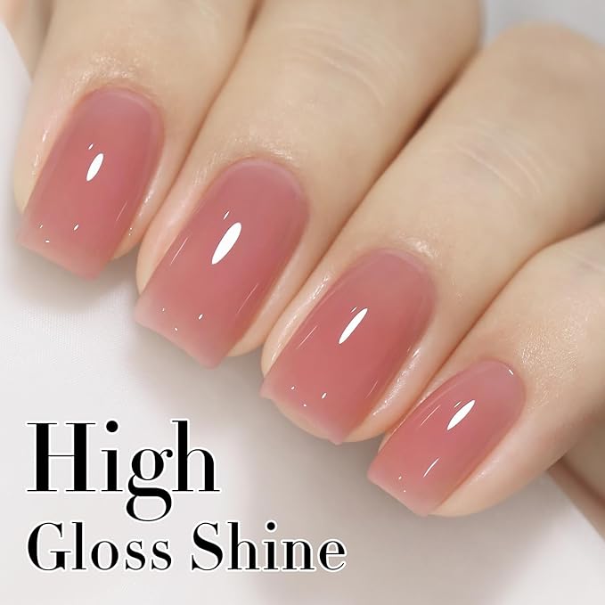 Double Rhythm Translucent Gel Polish Sheer Neutral Natural Light Milky Same Color Same Bottle 15ML Jelly Nail Polish Nail Art DIY at Home (Nude Milky Pink-A1384)-VivaGrace Women