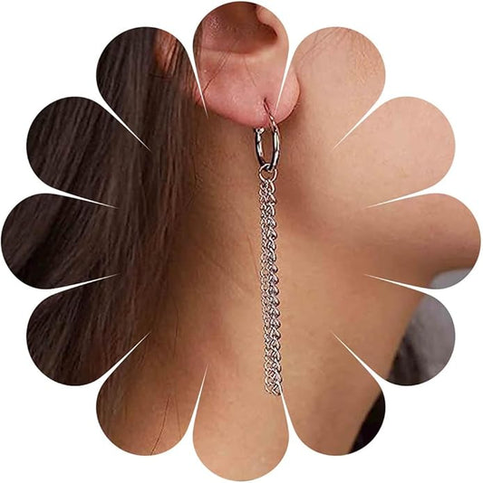 Vintage Layered Chain Dangle Earrings Long Chain Hoop Huggie Earrings Silver Curb Chain Stud Earrings Tassel Chain Drop Earrings Jewelry for Women-VivaGrace Women