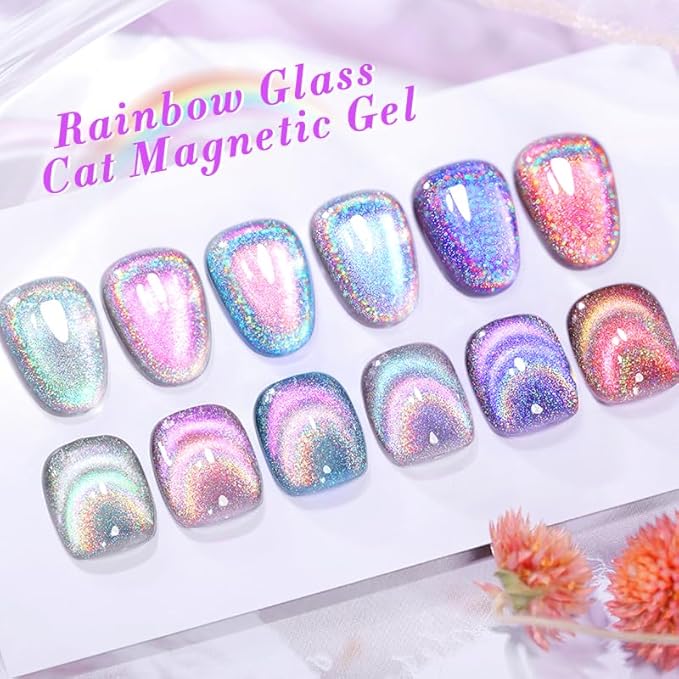 Born Pretty Magnetic Gel Nail Polish Holographic Glass Cat Magnetic Eye Gel Polish Nail Gel Soak Off Nail Art Salon Manicure Collection Gift 6pcs-VivaGrace Women