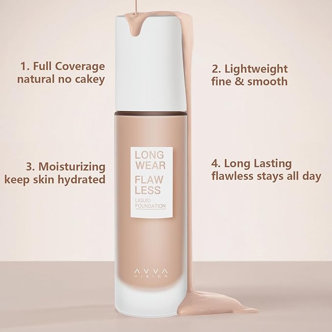 Liquid Foundation Makeup Natural True Skin Tone Full Coverage Concealer Flawless Complexion Blendable Longwear, 101, 1 fl. oz.-VivaGrace Women