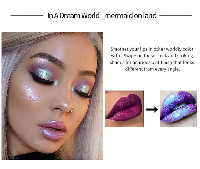 evpct 6Pcs Holographic Shimmer Lip Gloss Liquid Lipstick Set Makeup, Pink Red Metallic Lipstick Long Lasting Waterproof, Diamond Shinning Sparkly Sparkle Lipstick Face Eye Moisturizing High Gloss Glow-VivaGrace Women