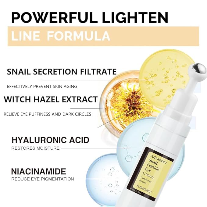 Snail Peptide Eye Cream for Dark Circles, Puffiness and Wrinkle, Snail Mucin & Nicotinamide, Moisturizing, Hydrating, Firming, Massage Ball, 17ml-VivaGrace Women