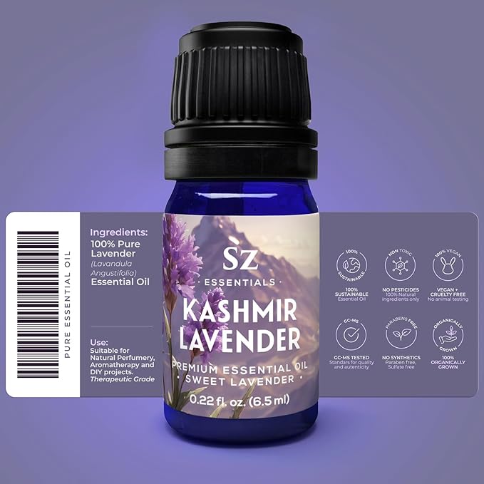 Kashmir Lavender Essential Oil – 100% Pure & Undiluted – Sweet Floral Scent for Relaxation, Aromatherapy, Self-Care, Natural Perfumery – Vegan & Therapeutic – 0.22 fl oz (6.5 mL)-VivaGrace Women