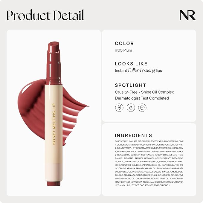 Nature Republic HONEY MELTING LIP (05 PLUM) SOFT LIP STICK, Hydrating Gloss, Moisturizing balms, Sheer tint, Shine & Glowy Finish, korean make up-VivaGrace Women