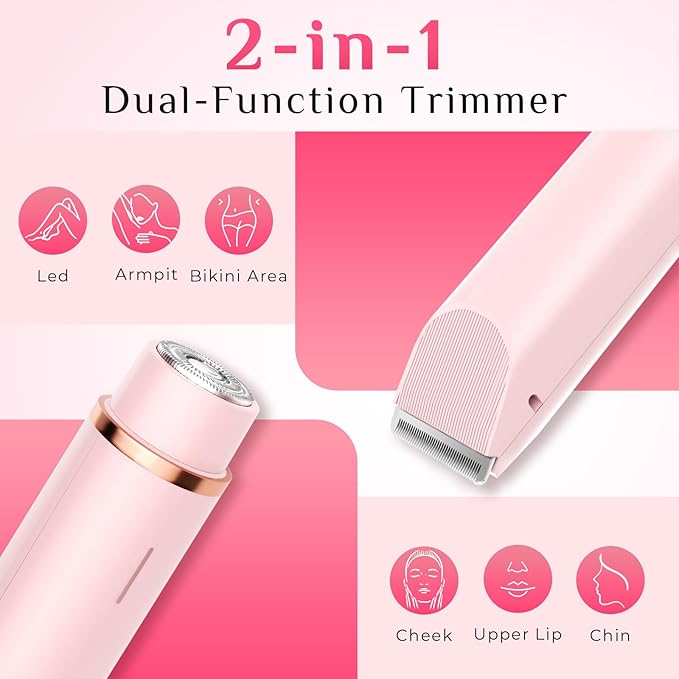 2025 New 2-in-1 Electric Bikini Trimmer for Women - Dual Head Electric Razor,Waterproof Painless Bikini Shaver, Pubic Hair Trimmer for Private Area & Body Hair, Pink-VivaGrace Women