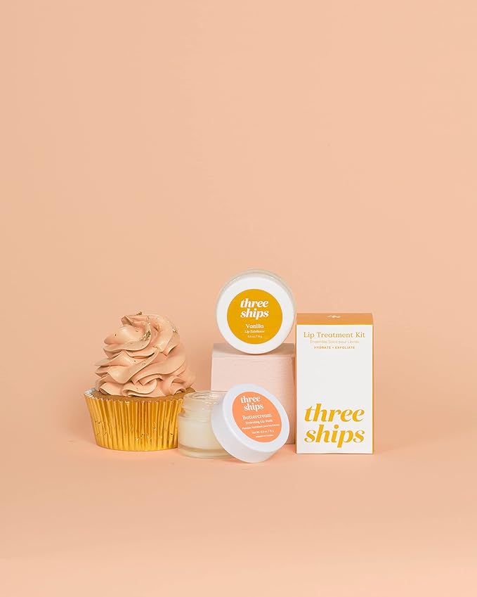 Three Ships Lip Treatment Kit - Buttercream Hydrating Lip Mask and Vanilla Lip Exfoliator – Soothing Natural Lip Care for Dry, Damaged Lips – As Seen on Dragons’ Den, 2 x 15g-VivaGrace Women