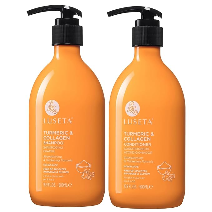Luseta Shampoo and Conditioner Set for Hair with Turmeric & Collagen, Hair Thickening Volumizing Shampoo for Thin or Oil Hair, Sulfate and Parabens Free 2x16.9Oz-VivaGrace Women