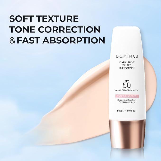 SPF 50 DOMINAS Tinted Sunscreen Moisturizer (1.7fl oz) - Tone Correction, Korean Skin Care, Broad-Spectrum UV Defense Sunblock, Water-in-Oil Formula for Lightweight, Panthenol, Sun Cream-VivaGrace Women