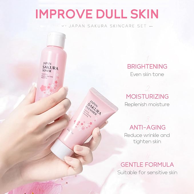 Skin Care Set Sakura Women Beauty Gift Sets Korean Skin Care Kit with Cleanser, Face Serum, Face Cream,Toner,Eye Cream,2Pcs Mud Mask - Skin Care Routine Kit for Women (SetC)-VivaGrace Women