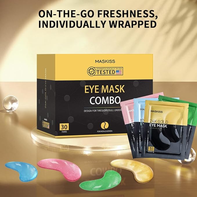 Under Eye Patches(30 Pairs), 24K Gold, Caffeine, Hyaluronic Acid, Aloe Vera Eye Masks for Dark Circles Puffy Eyes Undereye Bags, Eye Skin Care Gift Set for Bachelorette Party Favors-VivaGrace Women