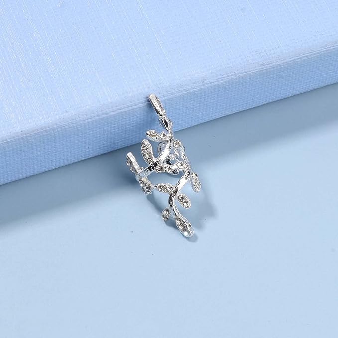 Boho Cz Leaf Ear Cuff Earrings Silver Ear Crawler Earrings Paved Rhinestone Cartilage Cuff Earrings Non Piercing Ear Cuff Wrap Earrings Jewelry for Women and Girls Gifts-VivaGrace Women