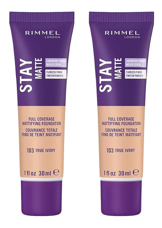 Rimmel Stay Matte Liquid Foundation, True Ivory, 1 Fl Oz, 2 Count (Pack of 1)-VivaGrace Women