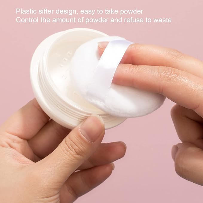 Dioche Loose Powder Container with Puff Sifter Lids, Plastic Refillable Empty Loose Powder Puff Case Face Powder Blusher Makeup Cosmetic Jars Containers for Travel Daily Use-VivaGrace Women
