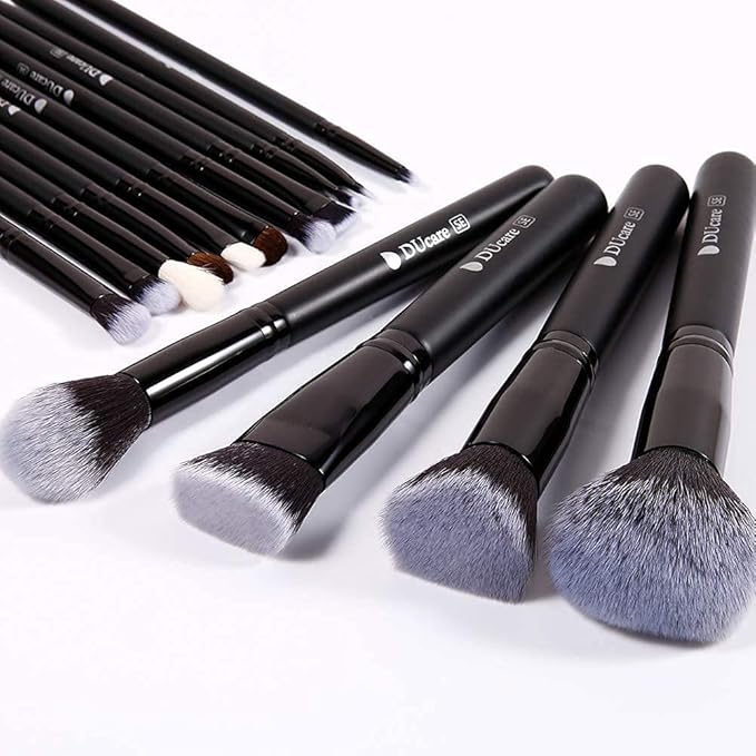 DUcare Makeup Brushes 15Pcs Premium Synthetic Kabuki Makeup Brush Set, Professional Foundation Concealers Powder Blush Blending Face Eye Shadows Black Brush Sets-VivaGrace Women