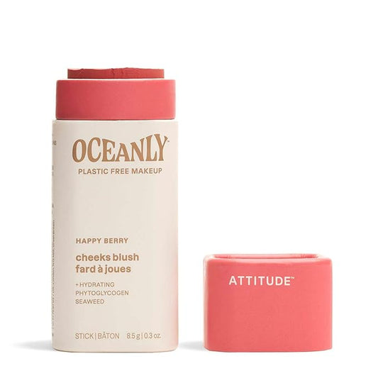 ATTITUDE Oceanly Lightweight Blush Stick, Titanium Dioxide-Free, EWG Verified, Plastic-Free, Vegan & Cruelty-free Makeup, Happy Berry, 0.3 Ounces-VivaGrace Women