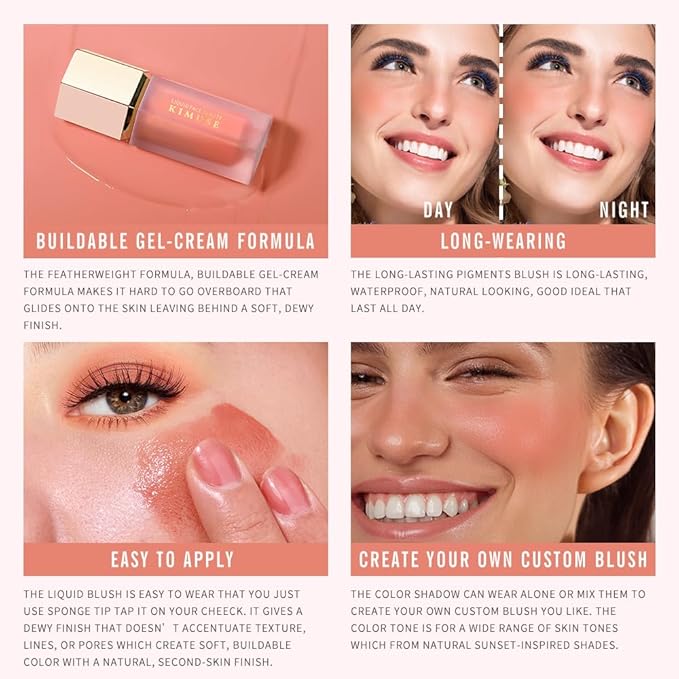 KIMUSE Soft Cream Blush Makeup, Liquid Blush for Cheeks, Weightless, Long-Wearing, Smudge Proof, Natural-Looking, Dewy Finish-VivaGrace Women
