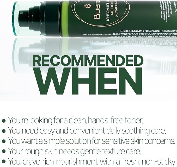 Bueno Icheon Rice Core Mist Toner, 3.55 fl.oz | Spray Toner with Icheon Rice Amino Acids for Soothing & Hydration | 100% Vegan Formula, Korean Skin Care-VivaGrace Women