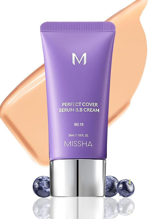 MISSHA M PERFECT COVER SERUM BB CREAM No.19 Ivory - Fair/Light with Warm Undertone, BB Cream by Cardi B Pick, Skin Tint, Tinted Moisturizer, Skin Care Foundation Makeup, Korean Makeup,1.18 Fl oz-VivaGrace Women