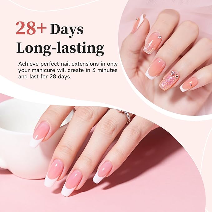 JEWHITENY Poly Nail Gel Set Clear Pink White Neutral Classic Color Poly Extension Gel With Base and Top Coat Slip Solution French Manicure for Home DIY Need U V Lamp Curing-VivaGrace Women