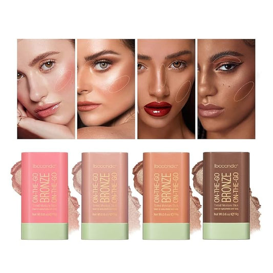 UNYOKE Soft Creamy Highlighter Blush Stick,Smooth Shimmer Bronzer Stick,Long Lasting Waterproof Blush Illuminator Luminizer,Blendable Natural Glow Makeup Cream Blush Highlight 0.6 Oz（04# Beach Glow）-VivaGrace Women