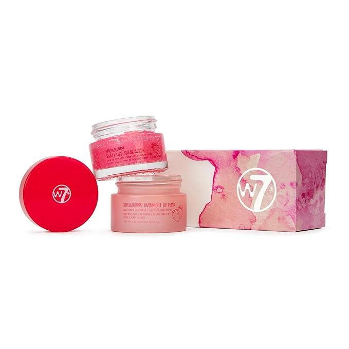 W7 Sweet Dreams Lip Scrub & Overnight Lip Mask Duo - 2Pcs Set - Strawberry Flavour - Exfoliate, Condition, Soothe & Hydrate-VivaGrace Women