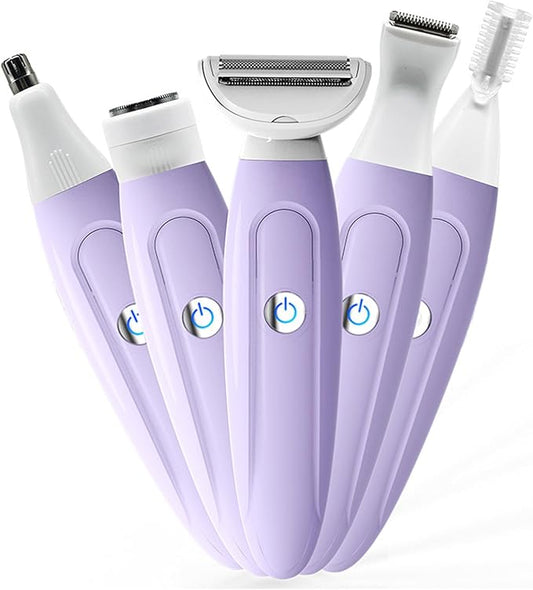 Electric Razors for Women, Bikini Trimmer for Women, Multifunction 5 in 1 Lady Shaver Kit for Face Nose Eyebrow Arms Armpit Legs Pubic Area-VivaGrace Women