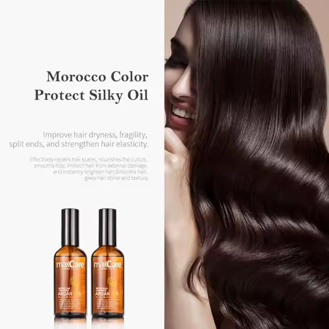 MaxCare Moroccan Argan Oil Hair Serum – Color Protect & Nourishing Treatment for Frizz Control, Shine & Heat Protection, 100ml – Lightweight, Non-Greasy, Sulfate-Free-VivaGrace Women