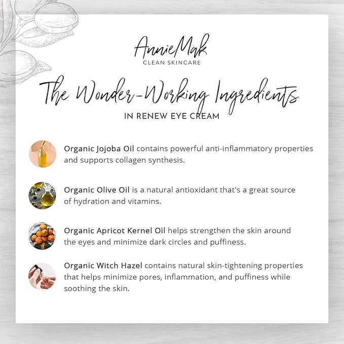 AnnieMak Renew Eye Cream for Dark Circles, Puffiness & Wrinkles Around Eyes, Under Eye Brightener, Vitamin Infused Moisturizer, Hydrating, Brightening & Smoothing Skin Care (0.25 fl oz)-VivaGrace Women