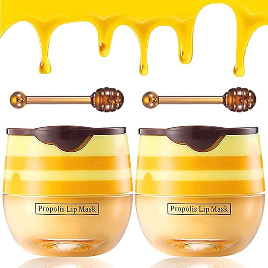 2PCS Honey Lip Balm, Exfoliating Honey Pot Lip Balm Sleeping Lip Mask with Brush, Hydrating & Prevention Dry and Cracked, Lip Scrubs Exfoliator & Moisturizer-VivaGrace Women