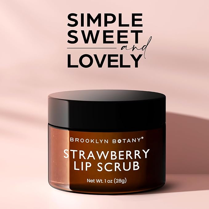 Brooklyn Botany Lip Scrub Exfoliator 1 oz – Lip Moisturizer for Dry Lips and Chapped Lips – Gentle Lip Exfoliator for Smooth and Brighter Lips – Strawberry Flavor-VivaGrace Women