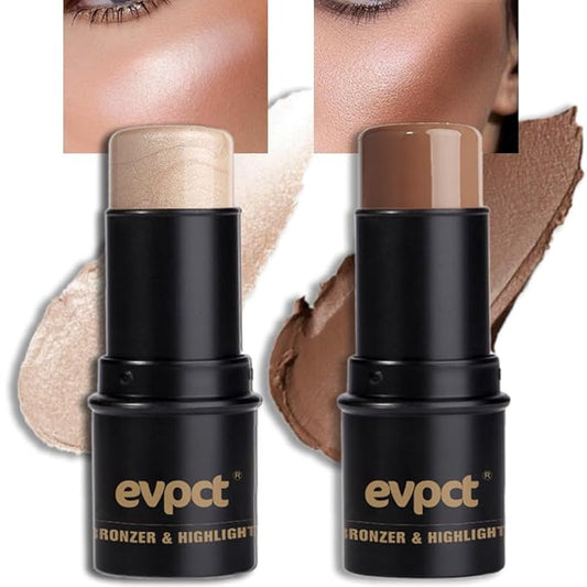 evpct 2Pcs Face Cream Contour Bronzer Sticks Makeup Highlighter Highlight Blonde Mocha Creme Cheek Contour Sticks contorno en crema Bronzing Foundation Face Contour Stick Kit,4+10 New Light-medium-VivaGrace Women